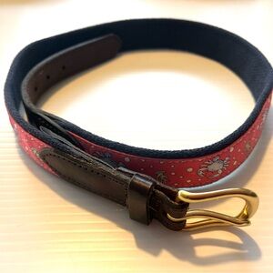 Vineyard Vines Golf Belt Mens 30 Blue Pink Crab Nautical Brass Buckle Leather